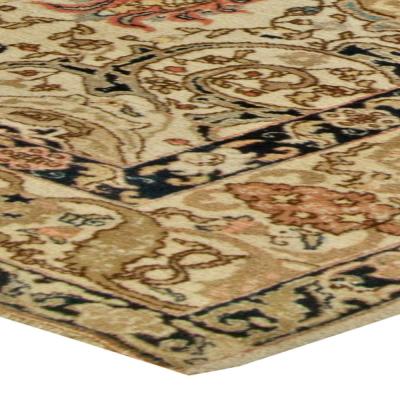 Midcentury Persian Tabriz Copper Beige Salmon and Inky Blue Handmade Wool Rug