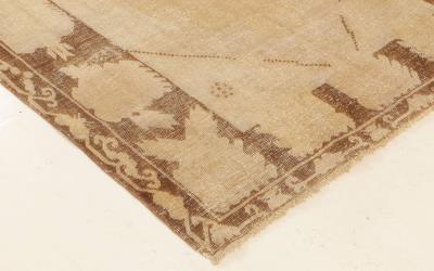 Midcentury Samarkand Beige and Brown Handwoven Wool Rug