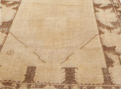 Midcentury Samarkand Beige and Brown Handwoven Wool Rug