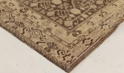 Midcentury Samarkand Beige and Brown Handwoven Wool Rug