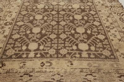 Midcentury Samarkand Beige and Brown Handwoven Wool Rug