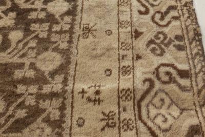 Midcentury Samarkand Beige and Brown Handwoven Wool Rug
