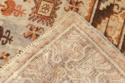 Midcentury Samarkand Blue Brown Orange and Purple Handmade Wool Rug