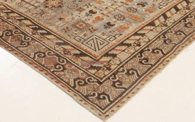 Midcentury Samarkand Blue Brown Orange and Purple Handmade Wool Rug