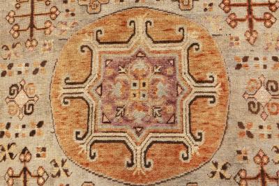 Midcentury Samarkand Blue Brown Orange and Purple Handmade Wool Rug