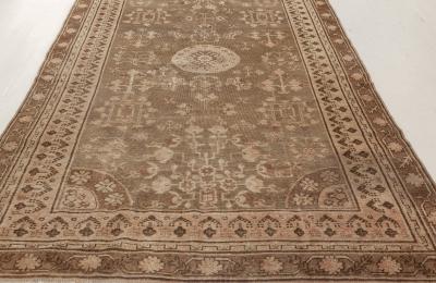 Midcentury Samarkand Brown and Beige Handwoven Wool Rug