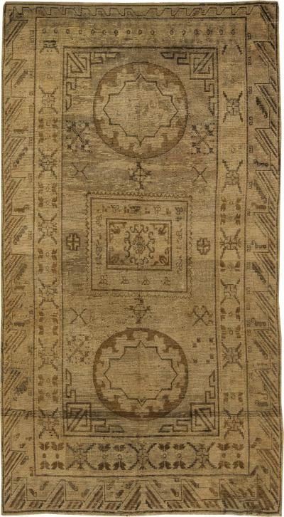 Midcentury Samarkand Caramel and Dark Brown Handmade Wool Rug