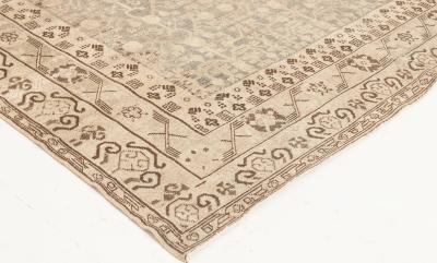 Midcentury Samarkand Gray Blue Beige and Brown Hand Knotted Wool Rug