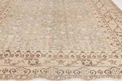 Midcentury Samarkand Gray Blue Beige and Brown Hand Knotted Wool Rug