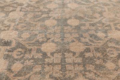 Midcentury Samarkand Gray Blue Beige and Brown Hand Knotted Wool Rug