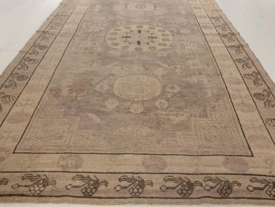 Midcentury Samarkand Handmade Wool Rug in Beige Brown Pink and Purple