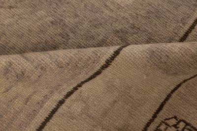 Midcentury Samarkand Handmade Wool Rug in Beige Brown Pink and Purple