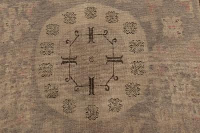 Midcentury Samarkand Handmade Wool Rug in Beige Brown Pink and Purple