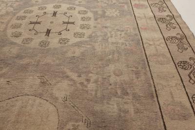 Midcentury Samarkand Handmade Wool Rug in Beige Brown Pink and Purple