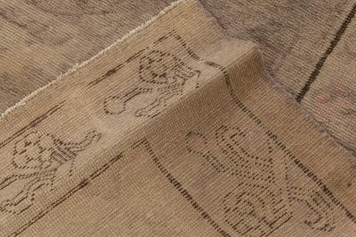 Midcentury Samarkand Handmade Wool Rug in Beige Brown Pink and Purple