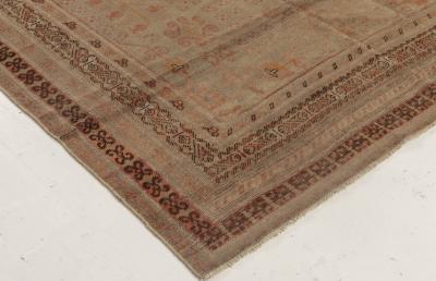 Midcentury Samarkand Handmade Wool Rug in Beige Brown and Orange