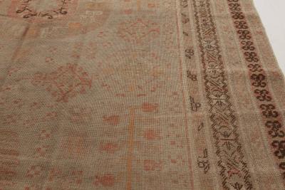 Midcentury Samarkand Handmade Wool Rug in Beige Brown and Orange