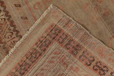 Midcentury Samarkand Handmade Wool Rug in Beige Brown and Orange