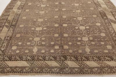 Midcentury Samarkand Handmade Wool Rug in Beige Brown and Purple