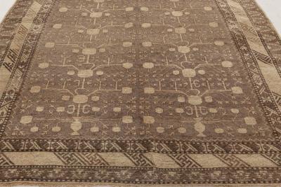 Midcentury Samarkand Handmade Wool Rug in Beige Brown and Purple