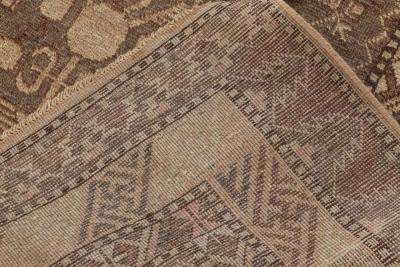 Midcentury Samarkand Handmade Wool Rug in Beige Brown and Purple