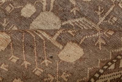 Midcentury Samarkand Handmade Wool Rug in Beige Brown and Purple