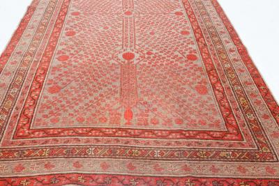 Midcentury Samarkand Handmade Wool Rug in Beige Red and Orange