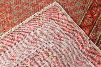 Midcentury Samarkand Handmade Wool Rug in Beige Red and Orange