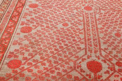Midcentury Samarkand Handmade Wool Rug in Beige Red and Orange