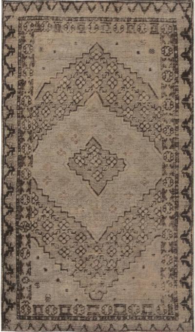Midcentury Samarkand Handmade Wool Rug in Beige and Brown