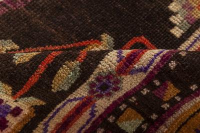 Midcentury Samarkand Handmade Wool Rug in Brown Gold Green Purple and White