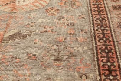Midcentury Samarkand Handmade Wool Rug in Brown Green and Pink