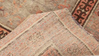 Midcentury Samarkand Handmade Wool Rug in Brown Green and Pink