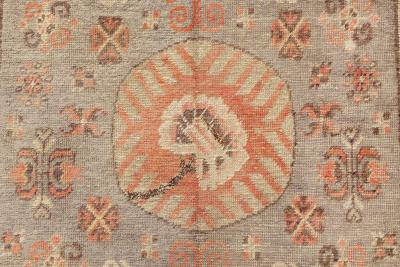 Midcentury Samarkand Handmade Wool Rug in Brown Green and Pink