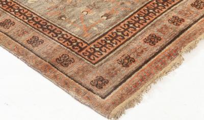 Midcentury Samarkand Handmade Wool Rug in Brown Green and Pink
