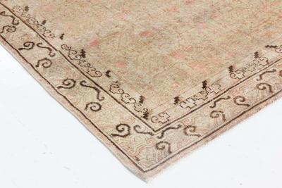 Midcentury Samarkand Handmade Wool Rug in Light Gray Beige Brown and Pink