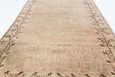 Midcentury Samarkand Handmade Wool Rug in Light Gray Beige Brown and Pink