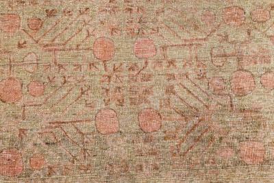 Midcentury Samarkand Handmade Wool Rug in Light Gray Beige Brown and Pink