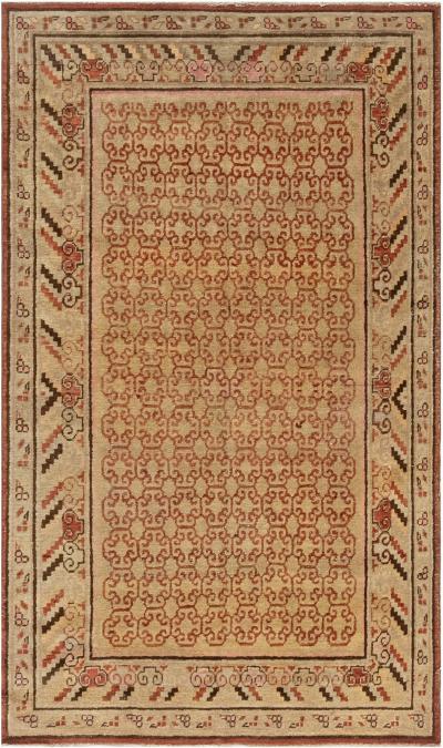 Midcentury Samarkand Handmade Wool Rug in Sandy Beige Orange and Brown
