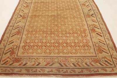 Midcentury Samarkand Handmade Wool Rug in Sandy Beige Orange and Brown