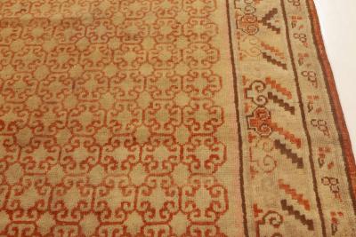 Midcentury Samarkand Handmade Wool Rug in Sandy Beige Orange and Brown