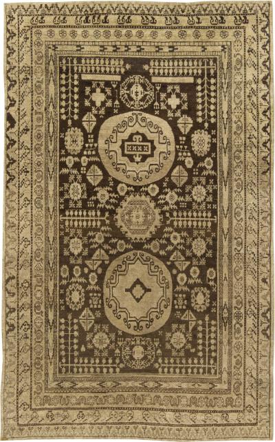Midcentury Samarkand Handmade Wool Rug in Sandy Beige and Brown