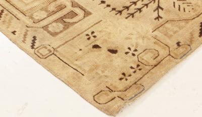 Midcentury Samarkand Handwoven Wool Rug in Beige and Brown Shades