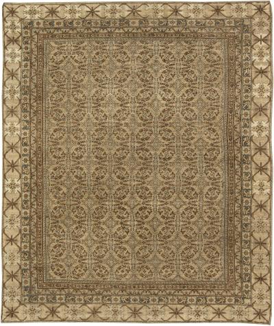 Midcentury Samarkand Handwoven Wool Rug in Chocolate Brown and Beige