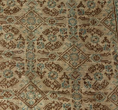 Midcentury Samarkand Handwoven Wool Rug in Chocolate Brown and Beige
