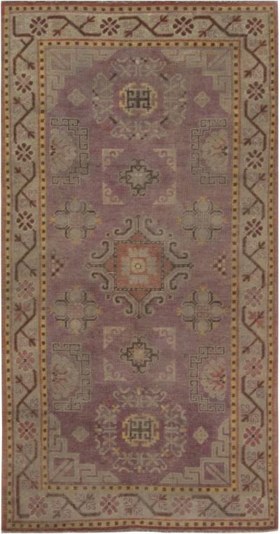 Midcentury Samarkand Purple and Brown Hand Knotted Wool Rug