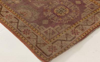 Midcentury Samarkand Purple and Brown Hand Knotted Wool Rug