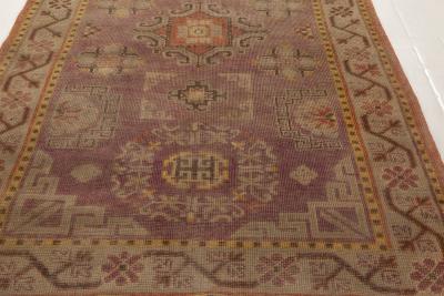 Midcentury Samarkand Purple and Brown Hand Knotted Wool Rug