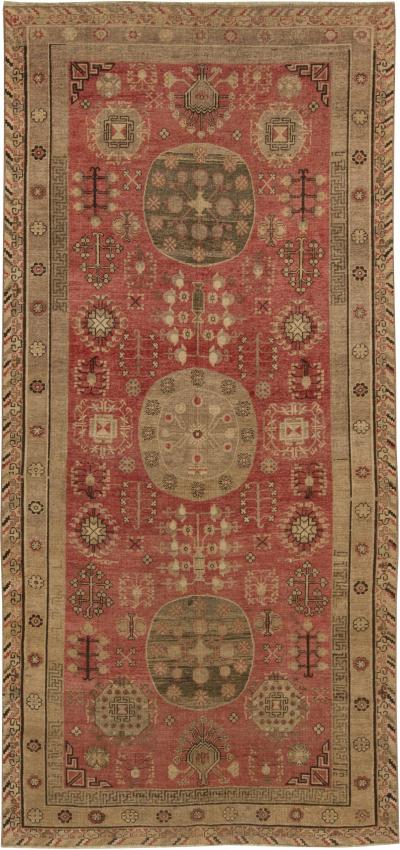 Midcentury Samarkand Red and Brown Handmade Wool Rug