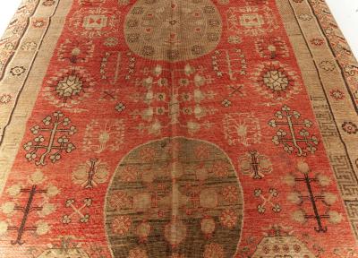Midcentury Samarkand Red and Brown Handmade Wool Rug